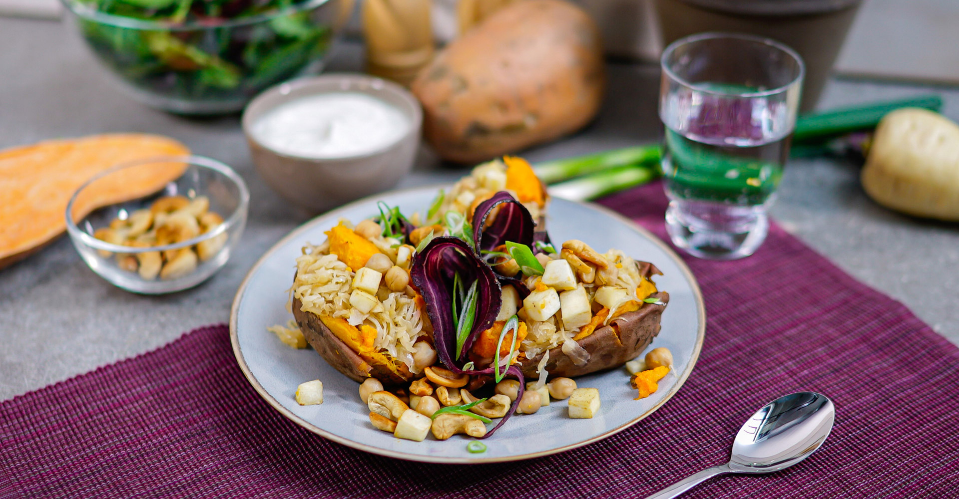 Rezept für Gefüllte Süßkartoffel mit Sauerkraut