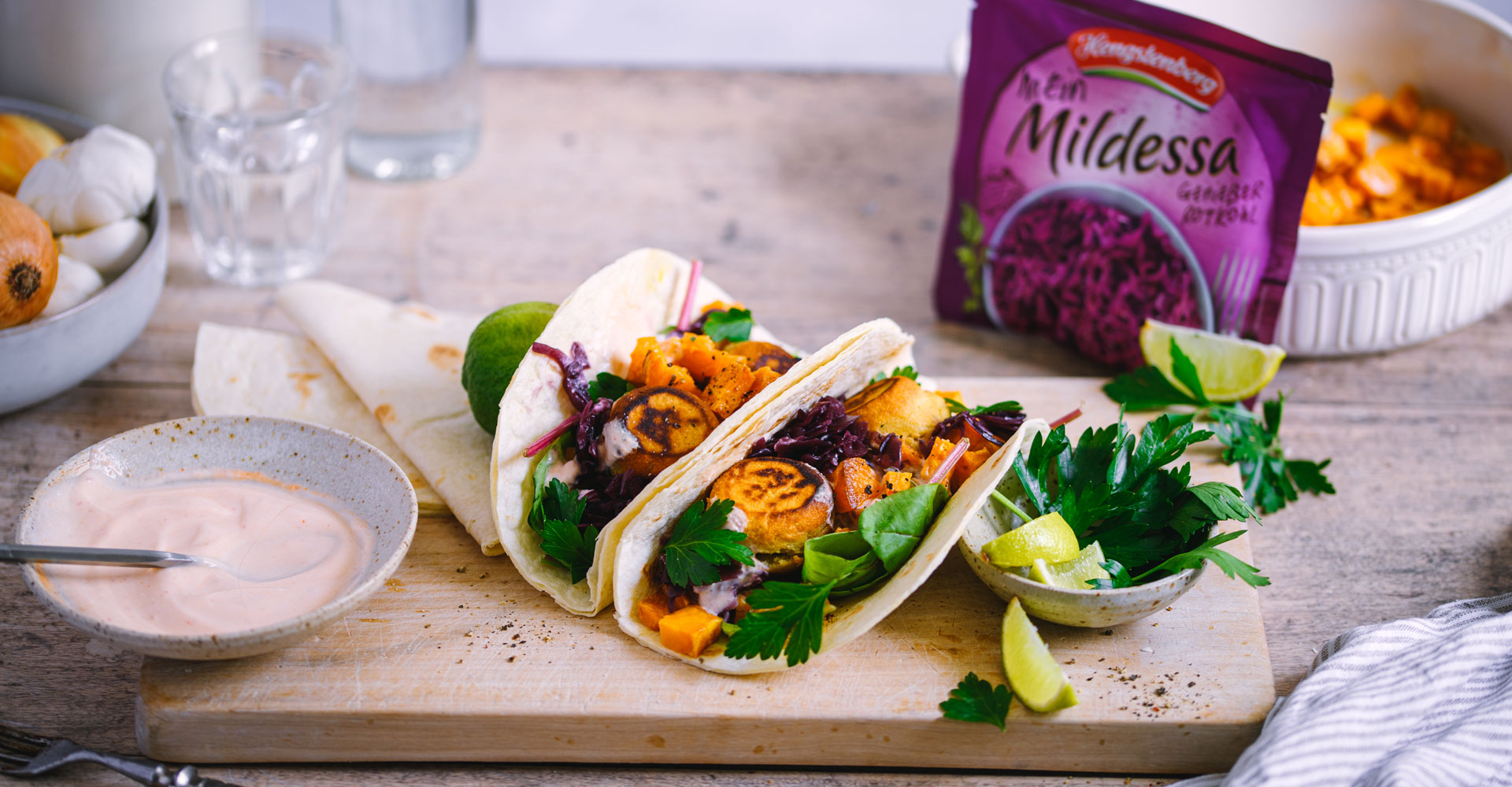 Hengstenberg Tacos mit Rotkohl und Falafel