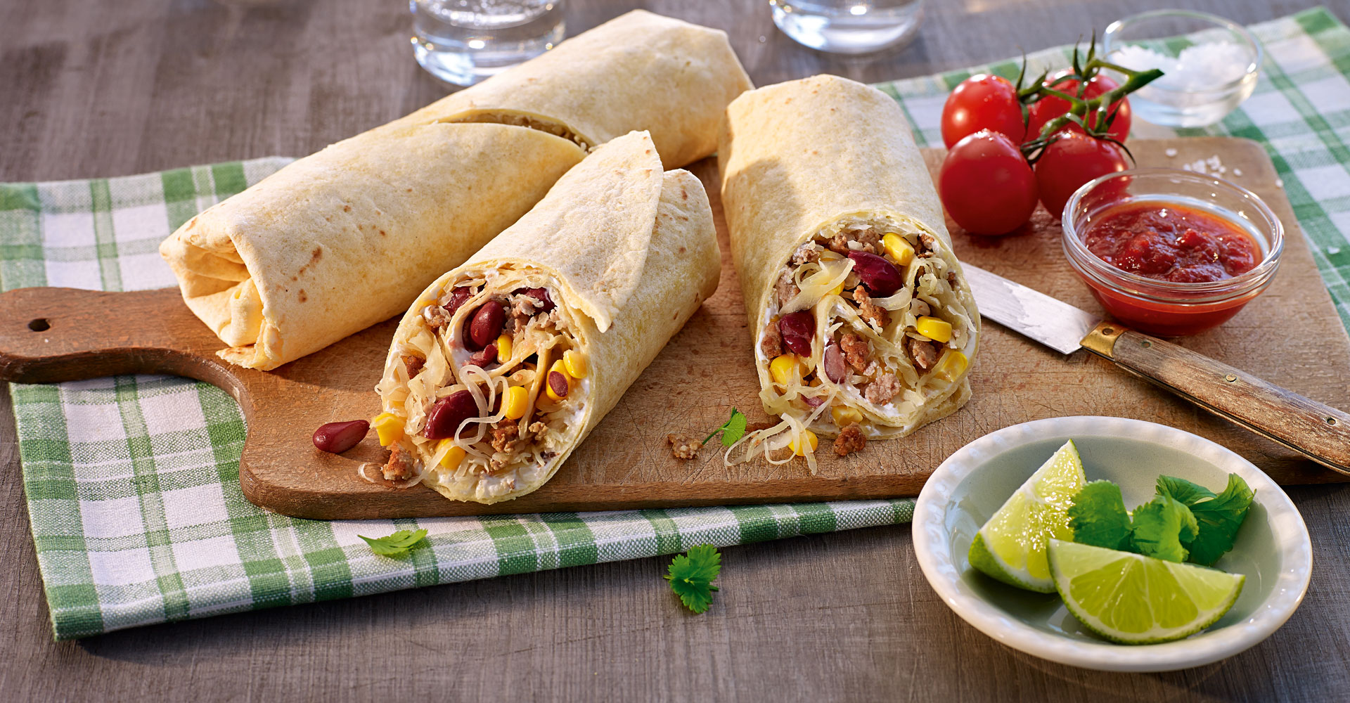 Rezept für mexikanische Wraps mit Hackfleisch und Kidneybohnen