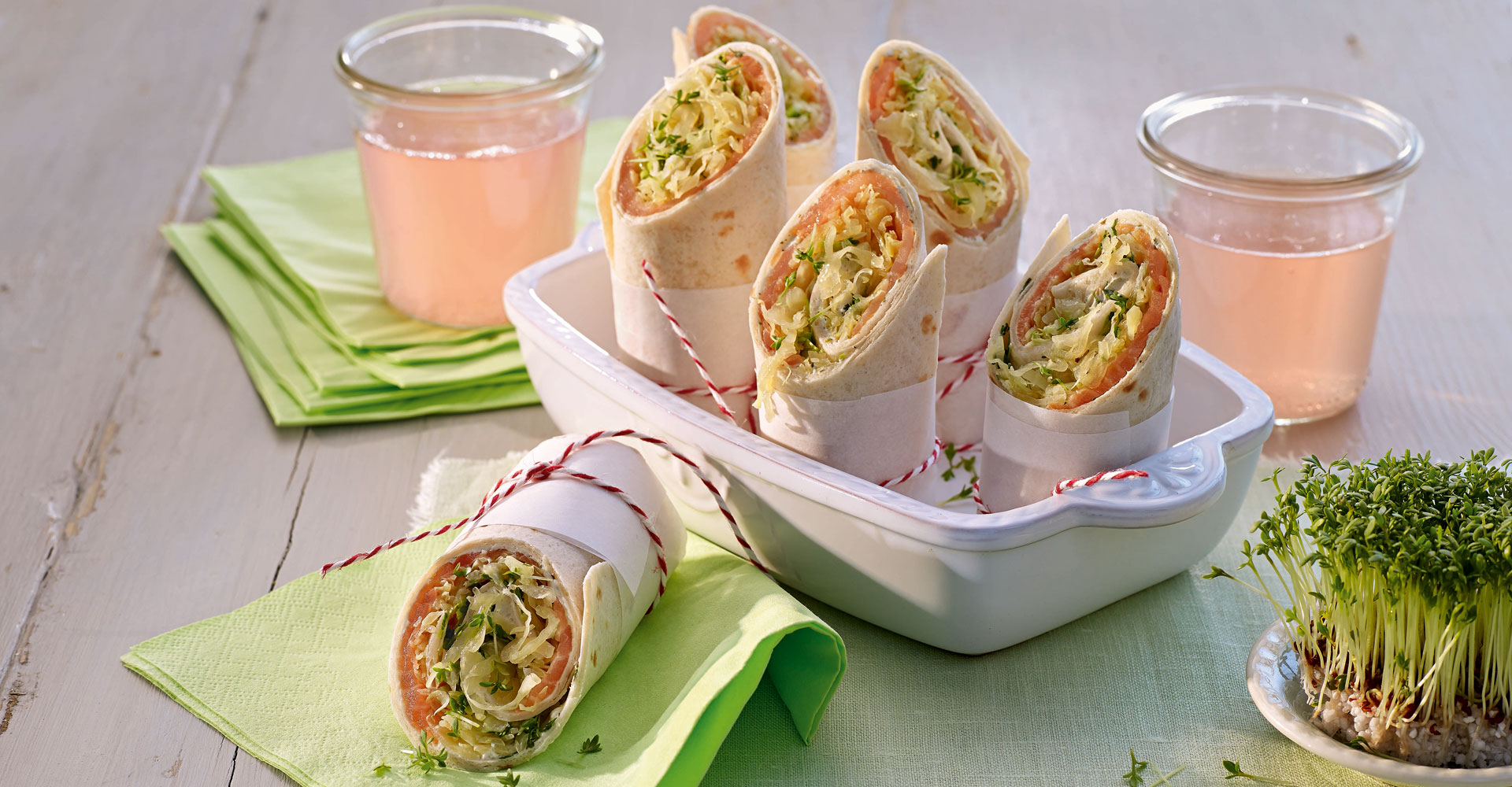 Rezept für Wraps mit Räucherlachs und Sauerkraut